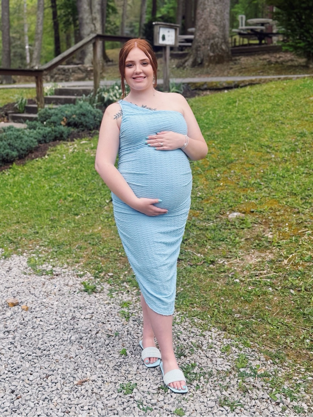 SHEIN Light Blue One-Shoulder Maternity Midi Dress